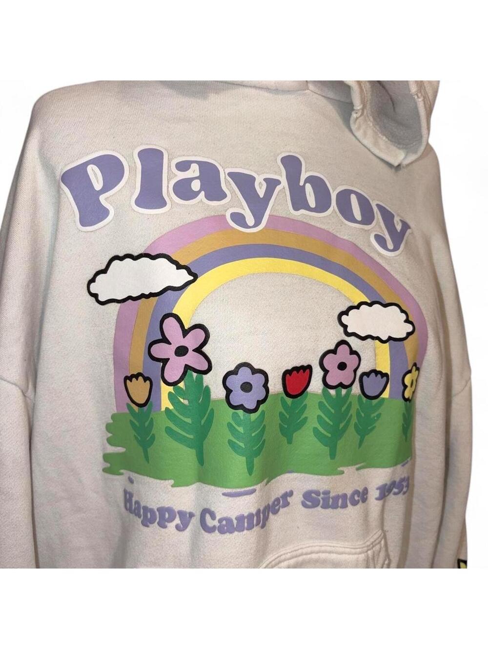 Playboy x PacSun Happy Camper Oversized Pastel Rainbow Graphic Hoodie - Small - Picture 2 of 6